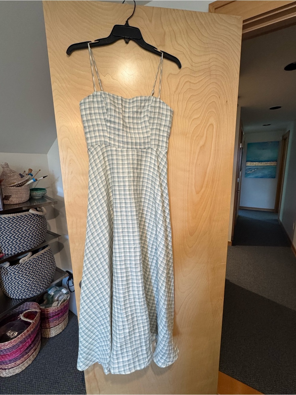 NWT Reformation Light Blue Plaid Linen Sundress